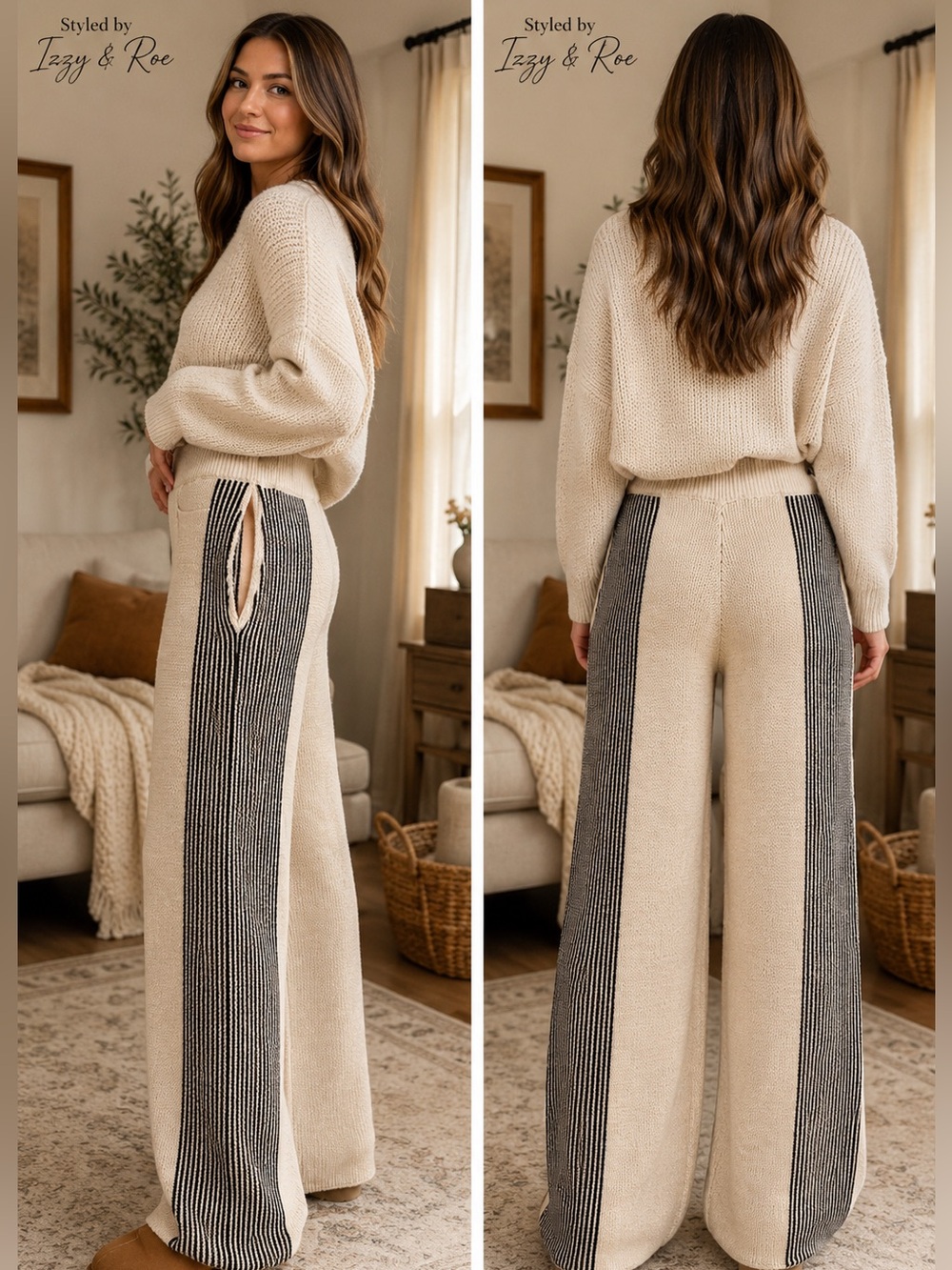 Heyson 100% Cotton Sweater Knit Wide-Leg Pants -Oatmeal🤎